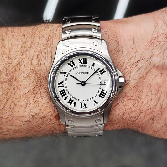 Cartier Santos Ronde Automatic White Dial 2004 with box Serviced 10/2026 – Am Handgelenk getragen