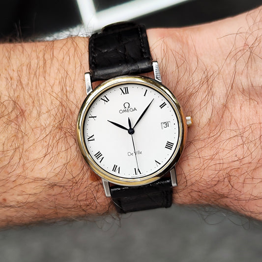 Omega De Ville Two Tone White Dial 1993 with Box – Am Handgelenk getragen