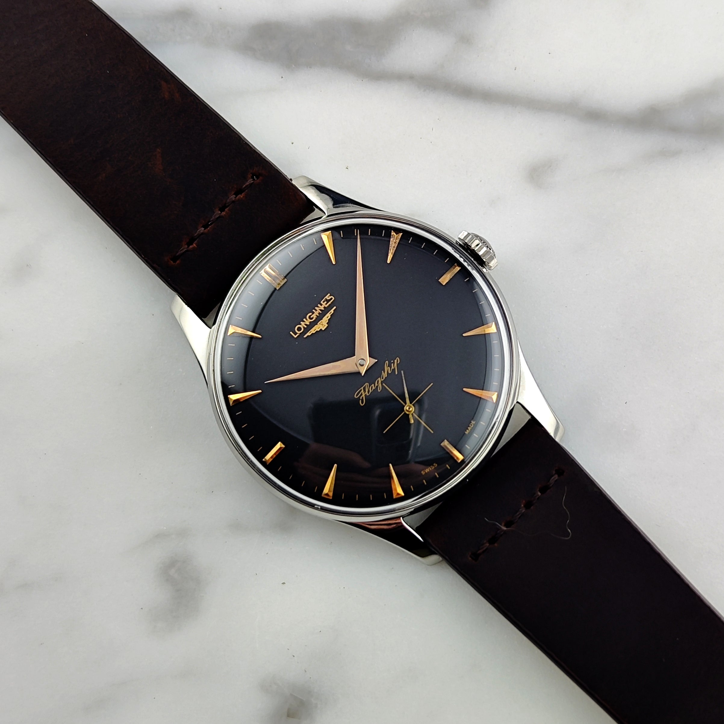 Vintage Longines Flagship Rare Black Dial Gold Hands 1958 [REF. 2465 ...
