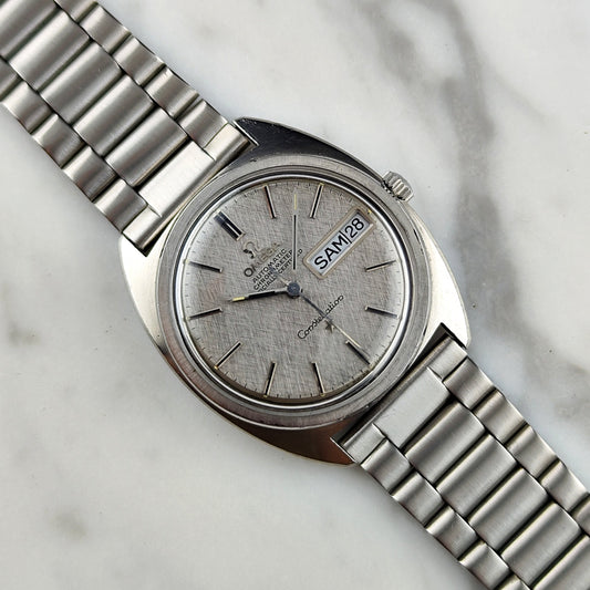 Omega Constellation C-Shape Ref. 168.019 (1968) – Seltene Linen Dial Vintage-Omega mit deutscher Day-Date-Anzeige