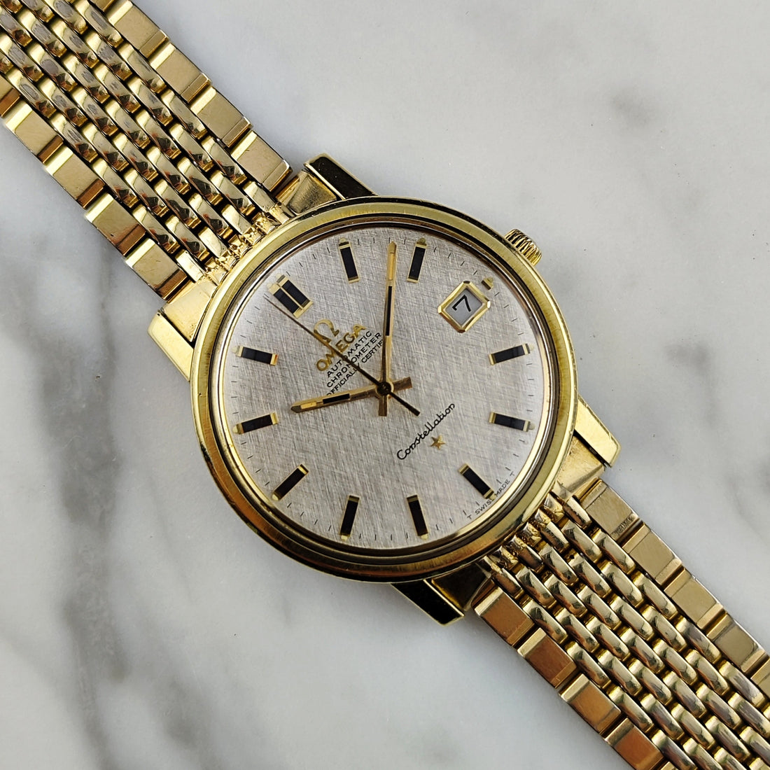 Omega Constellation Chronometer Ref. 168.018 (1968) – Goldene Linen Dial Date, Vintage-Eleganz mit ikonischem Charakter