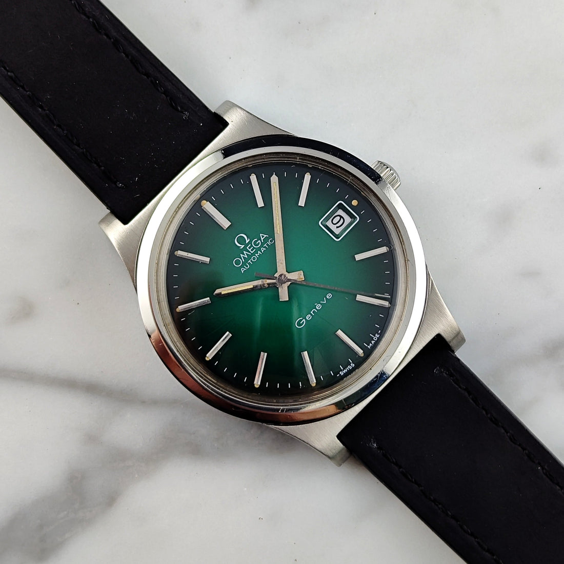 Omega Genève Automatic Grün 1973 (Ref. 166.0168) – Frisch Serviced 05/2026, Seltenes Green Dial