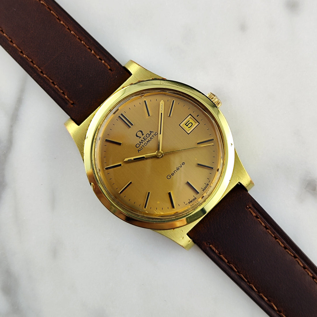 Omega Genève Gold Dial 1974 (Ref. 168.0168) – frisch serviced, automatisch