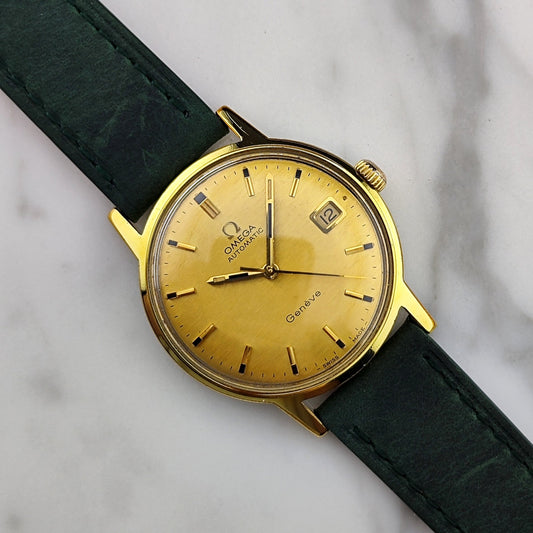 Omega Genève Gold Automatic Rare Mosaic Dial Serviced Ref. 166.070