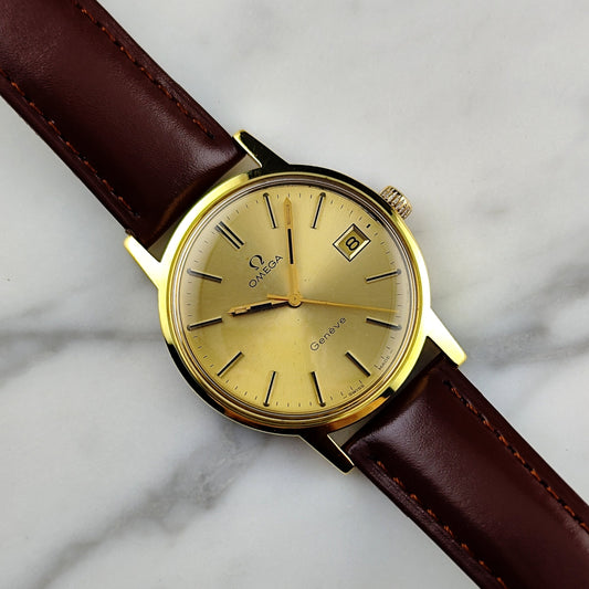 Vintage Omega Genève Gold Dial Date 1972 Serviced 03/2026 [REF. 136.0104]