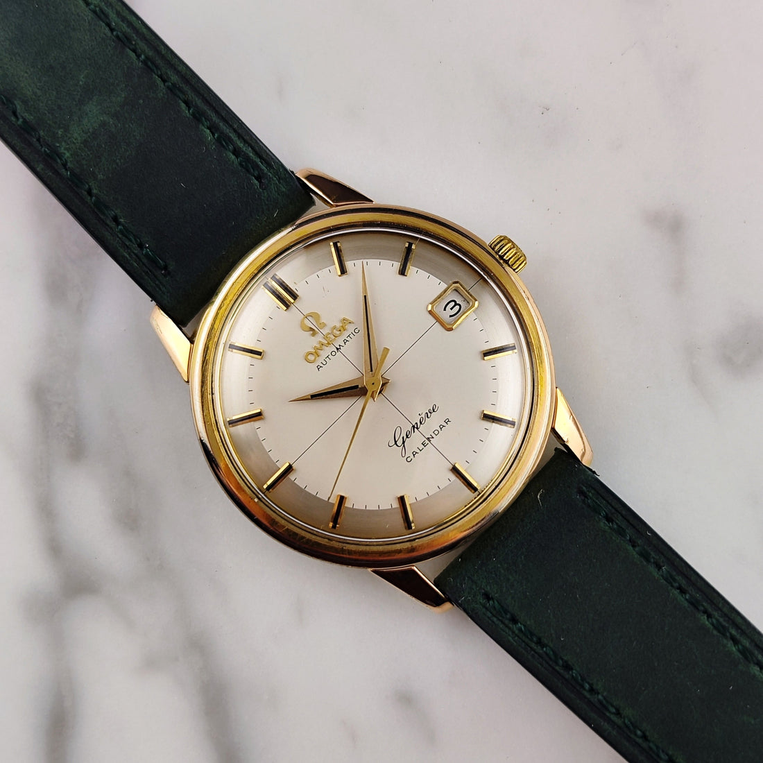Omega Genéve Gold White Crosshair Dial Ref. 14703 von 1960 – Seltene Vintage Dresswatch in Gold