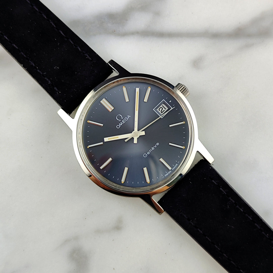 Omega Genève Ref. 136.0104 (1974) – Seltenes Blue/Grey Dial mit perfektem Vintage-Charakter