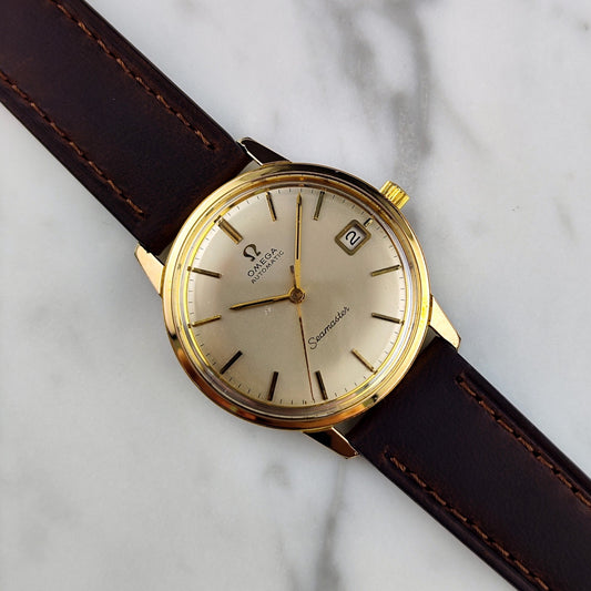 Omega Seamaster Gold Champagne White Dial 1966 (Ref. 166.002) – frisch serviced