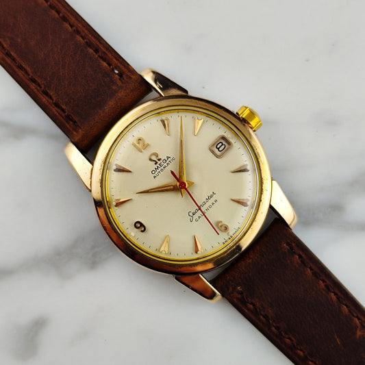 Omega Seamaster Calendar Ref. 2849 Gold 1960 – Vintage Automatik Uhr mit rotem Sekundenzeiger