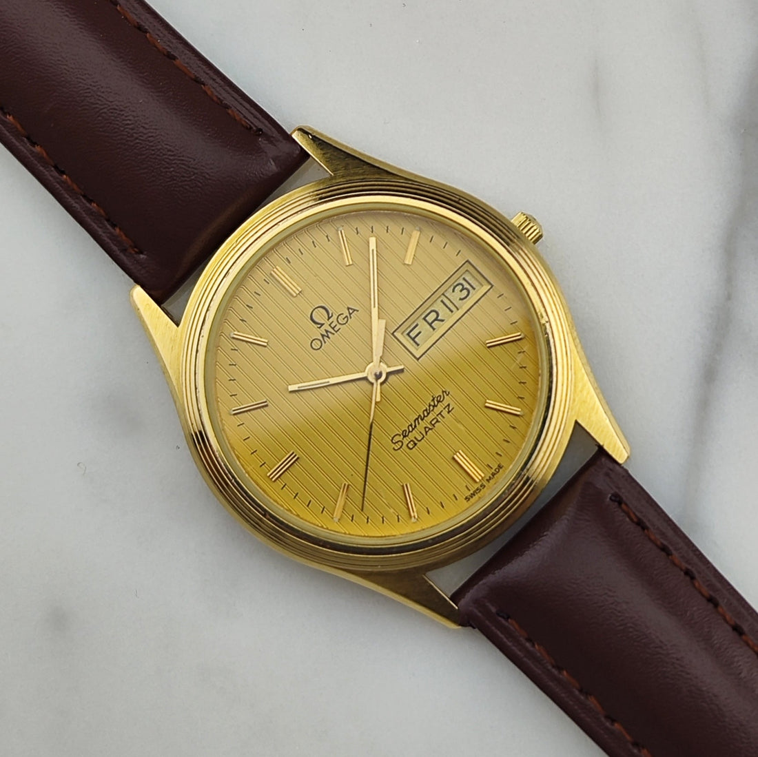 Omega Seamaster 196.0245 – Gold Tapestry Day-Date Rare (1982)