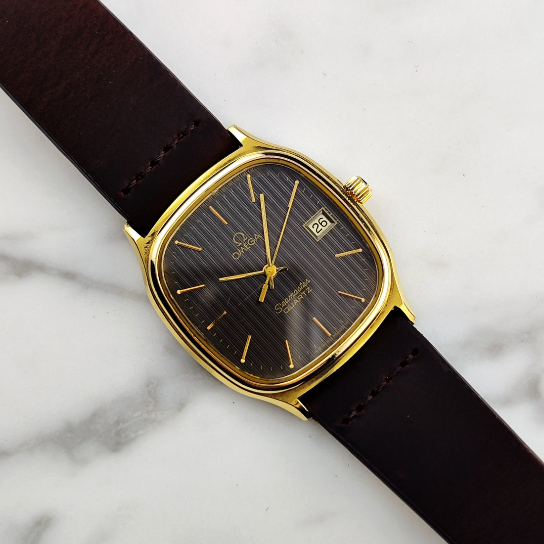 Vintage Omega Seamaster Gold Black Tapestry Dial 1978 Super Rare [REF. 196.0191]