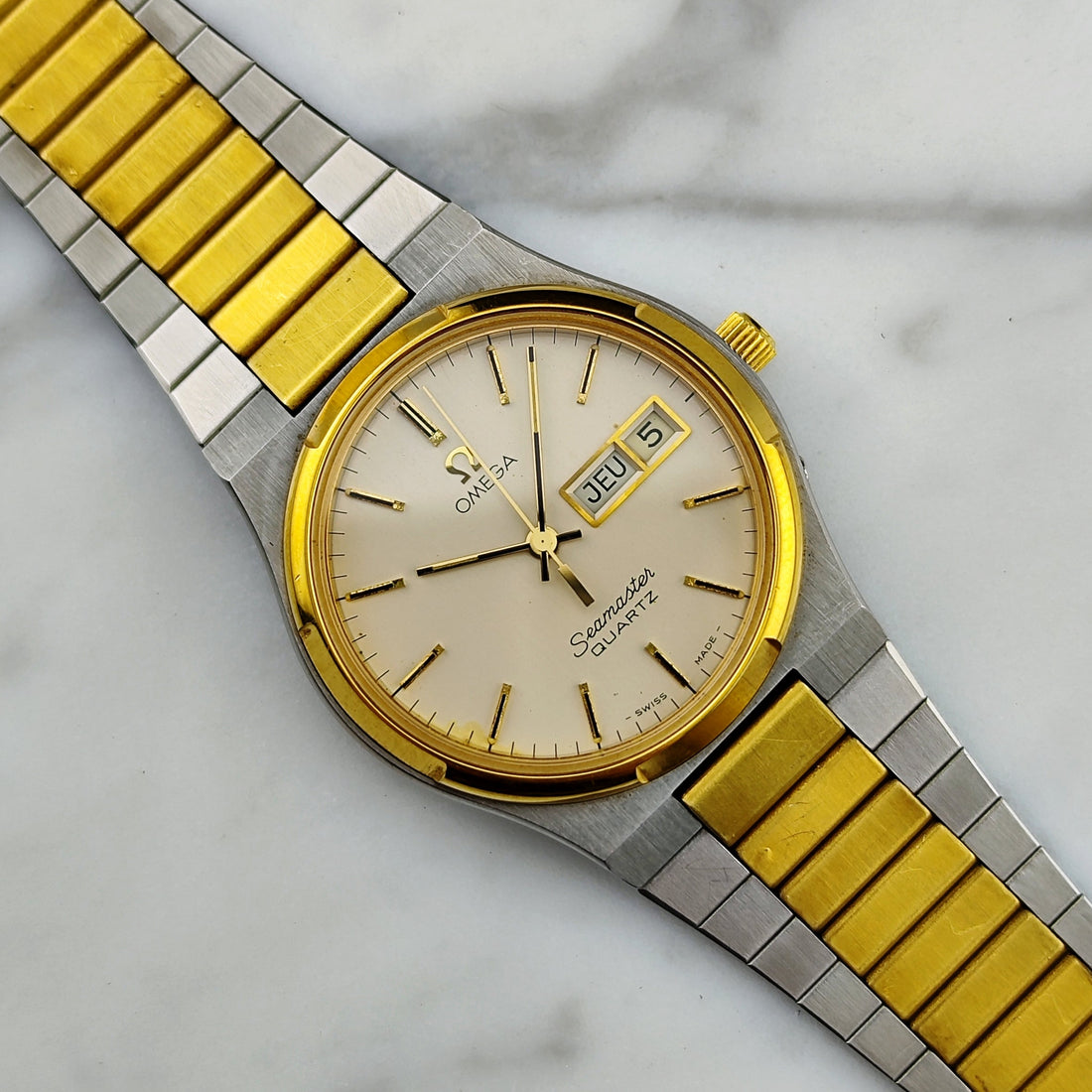 Vintage Omega Seamaster Quartz Two-Tone France Day-Date 1976 – Super Rare [REF. 196.0131]