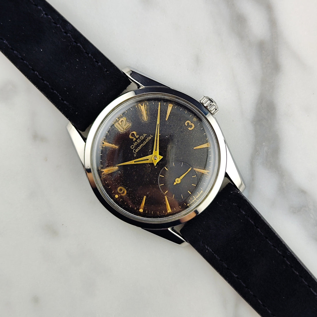 Omega Seamaster Black Dial Gold Numerals 1956 (Ref. 2937) – seltener Vintage-Look