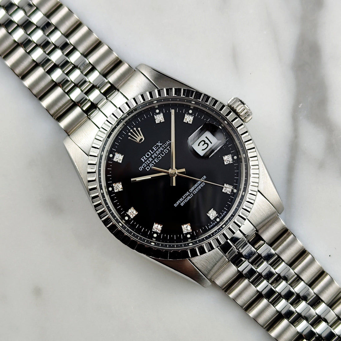 Rolex Datejust 36 Ref. 16030 Black Diamond Dial Full Set 1980 – Vintage Rolex mit Box & Papieren