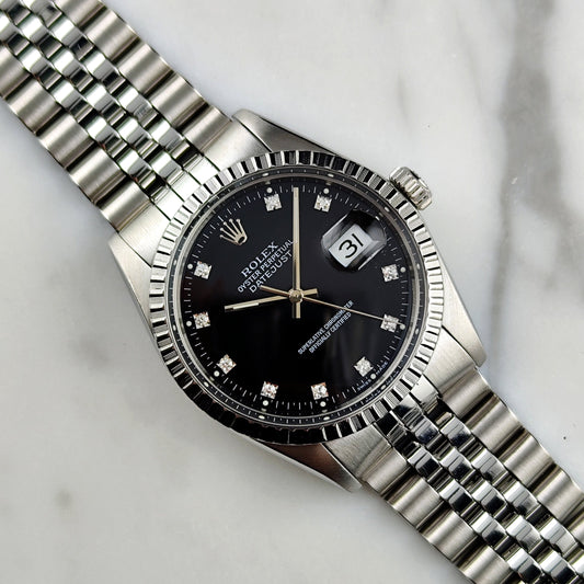 Rolex Datejust 36 Ref. 16030 Black Diamond Dial Full Set 1980 – Vintage Rolex mit Box & Papieren