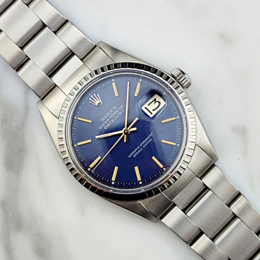 Rolex Datejust 36 Ref. 1603 – Blue Mosaic Dial mit Papieren (1971)