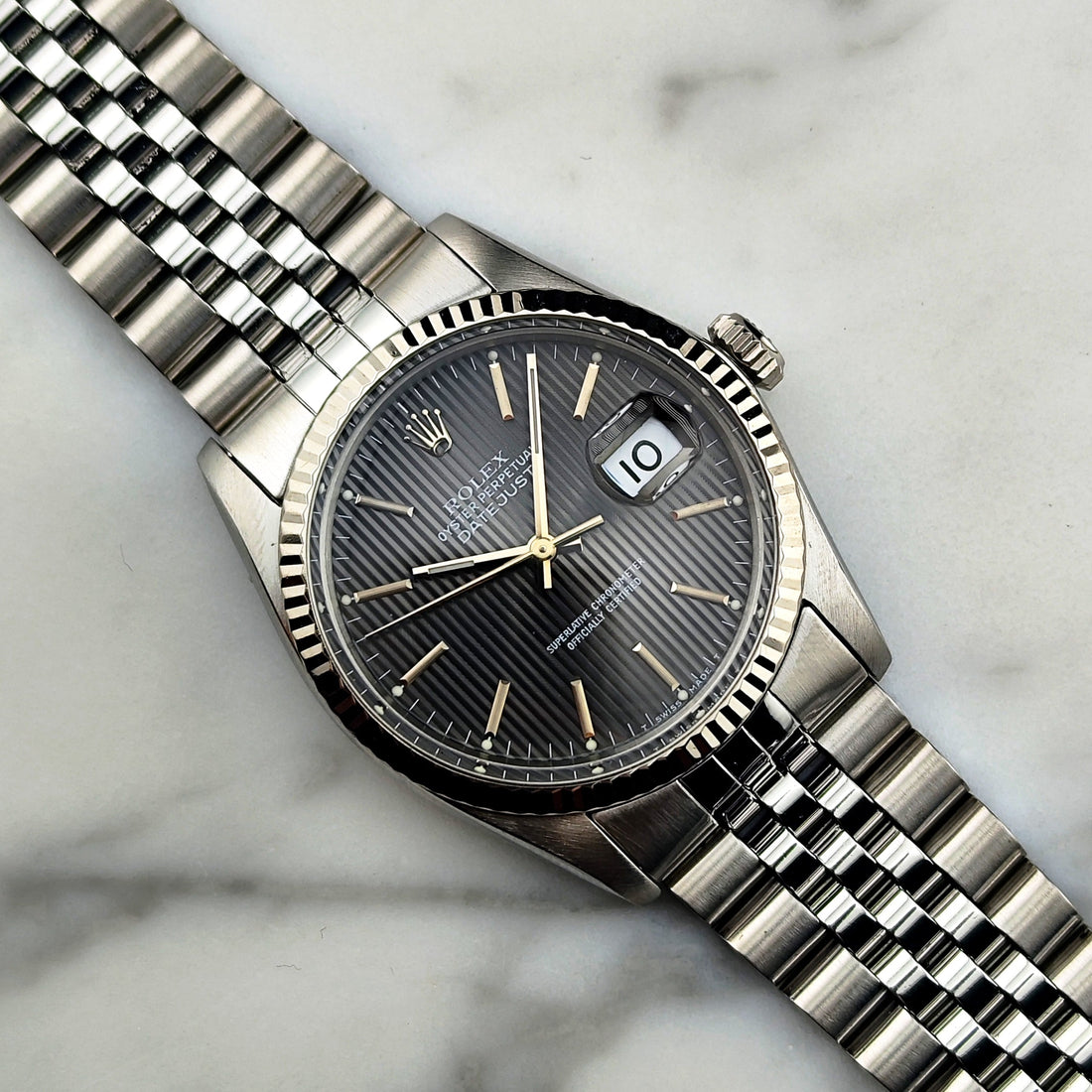 Rolex Datejust 36 Grey Tapestry 16014 1984 Serviced Box