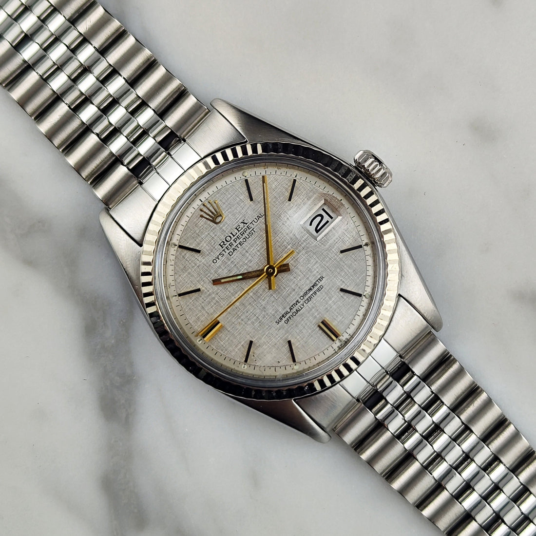 Rolex Datejust 36 Silver Linen Dial 1974 (Ref. 1601) – 18ct Weißgold-Lünette