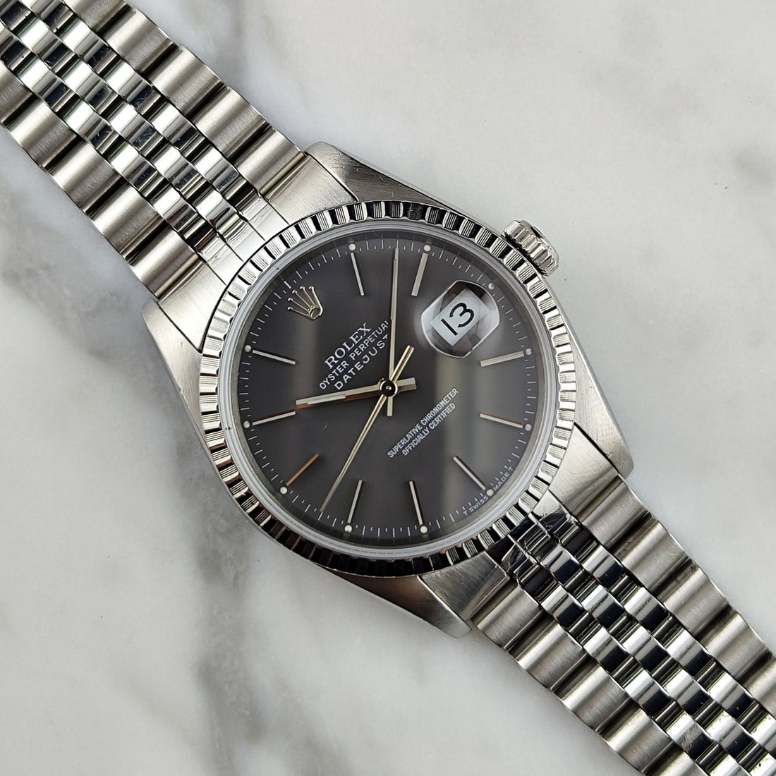 Rolex Datejust 36 Grey Dial 1991 (Ref. 16220) – frisch serviced, Mint-Zifferblatt