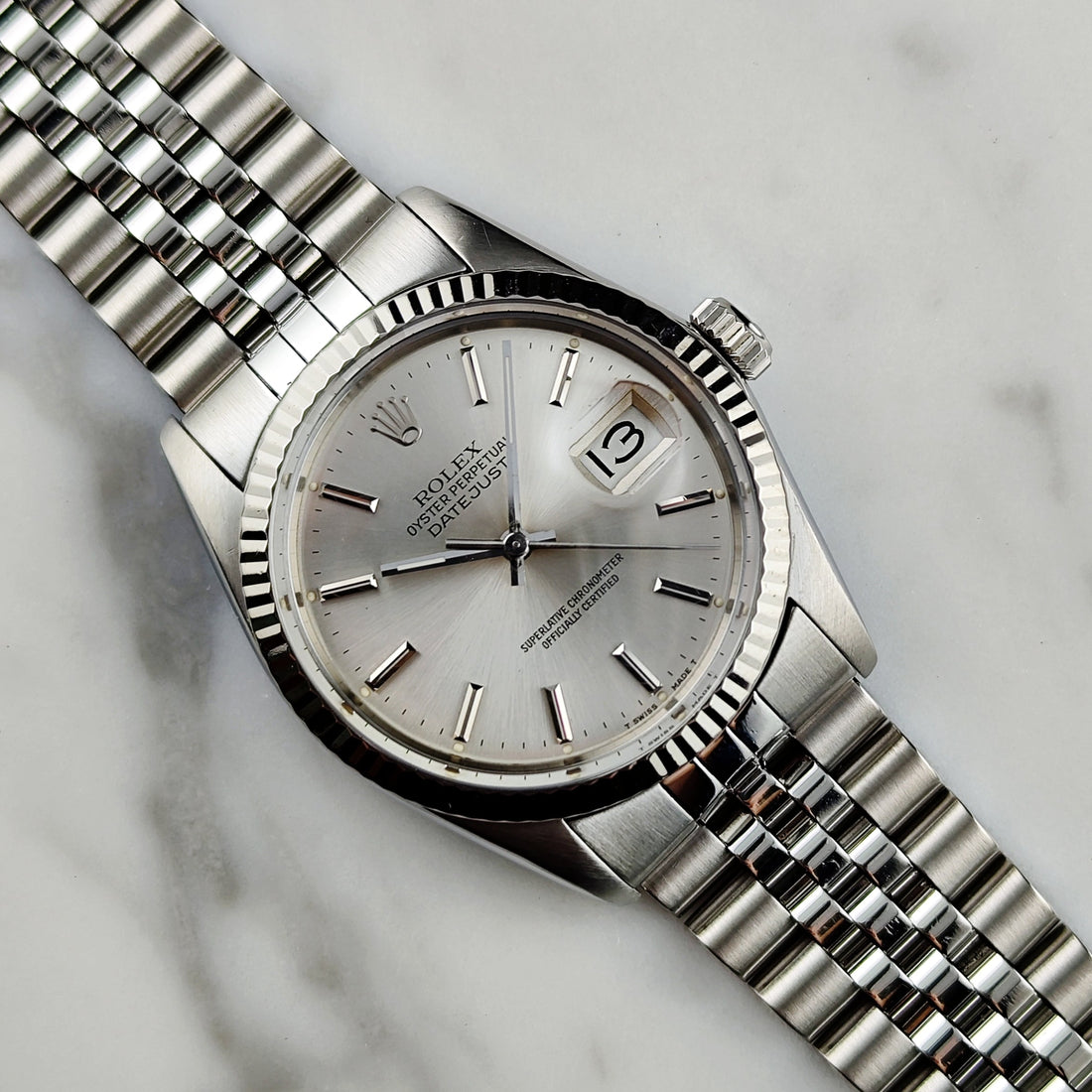 Rolex Datejust 36 Ref. 16014 Silber 1988 – Vintage Datejust mit 18ct Weißgoldlünette & Cal. 3035