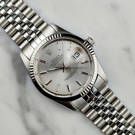 Rolex Datejust 36 Ref. 16014 Silber 1988 – Vintage Datejust mit 18ct Weißgoldlünette & Cal. 3035