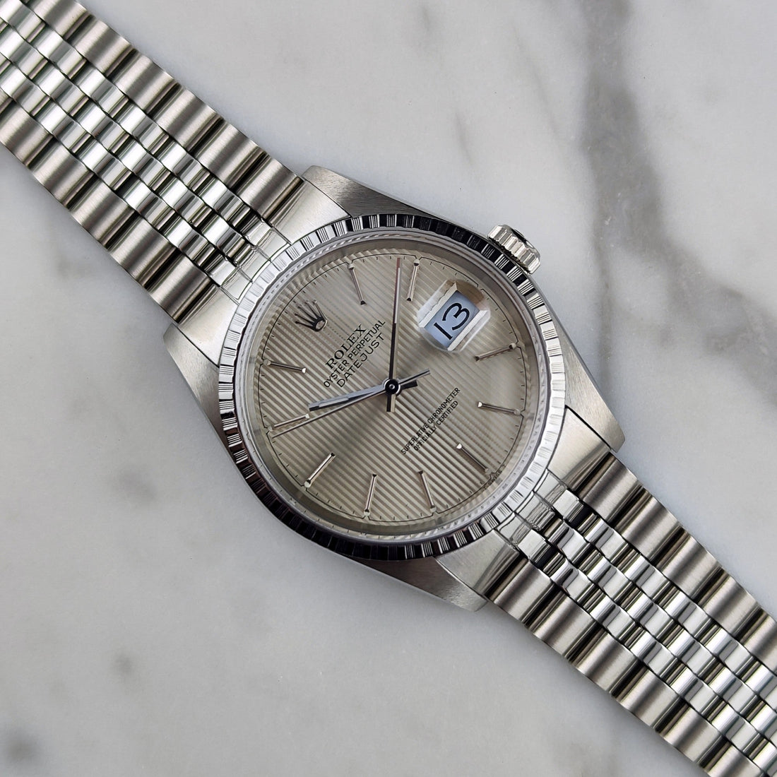Rolex Datejust 36 Tapestry Dial Silver 1987 (Ref. 16220) – frisch serviced