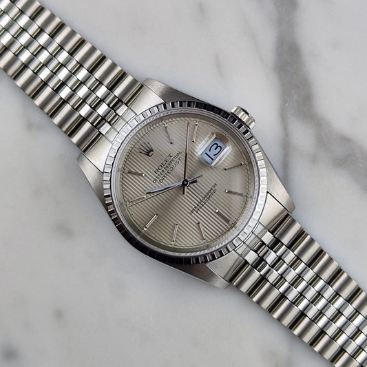 Rolex Datejust 36 Tapestry Dial Silver 1987 (Ref. 16220) – frisch serviced