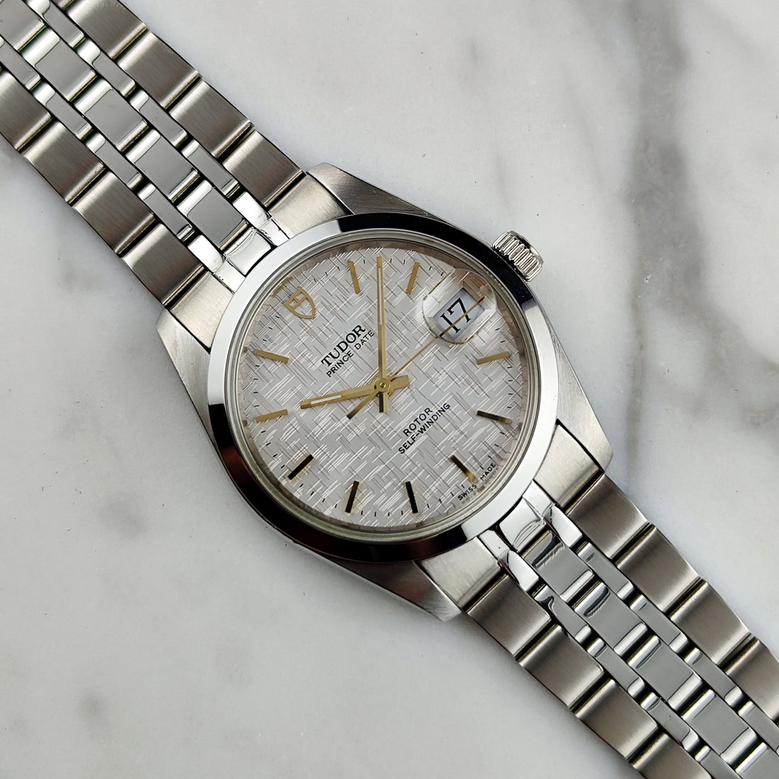 Vintage Tudor Prince Date 34mm Linen Mosaic Dial Gold (2002) – Ref. 74033 (Serviced 06/2026)