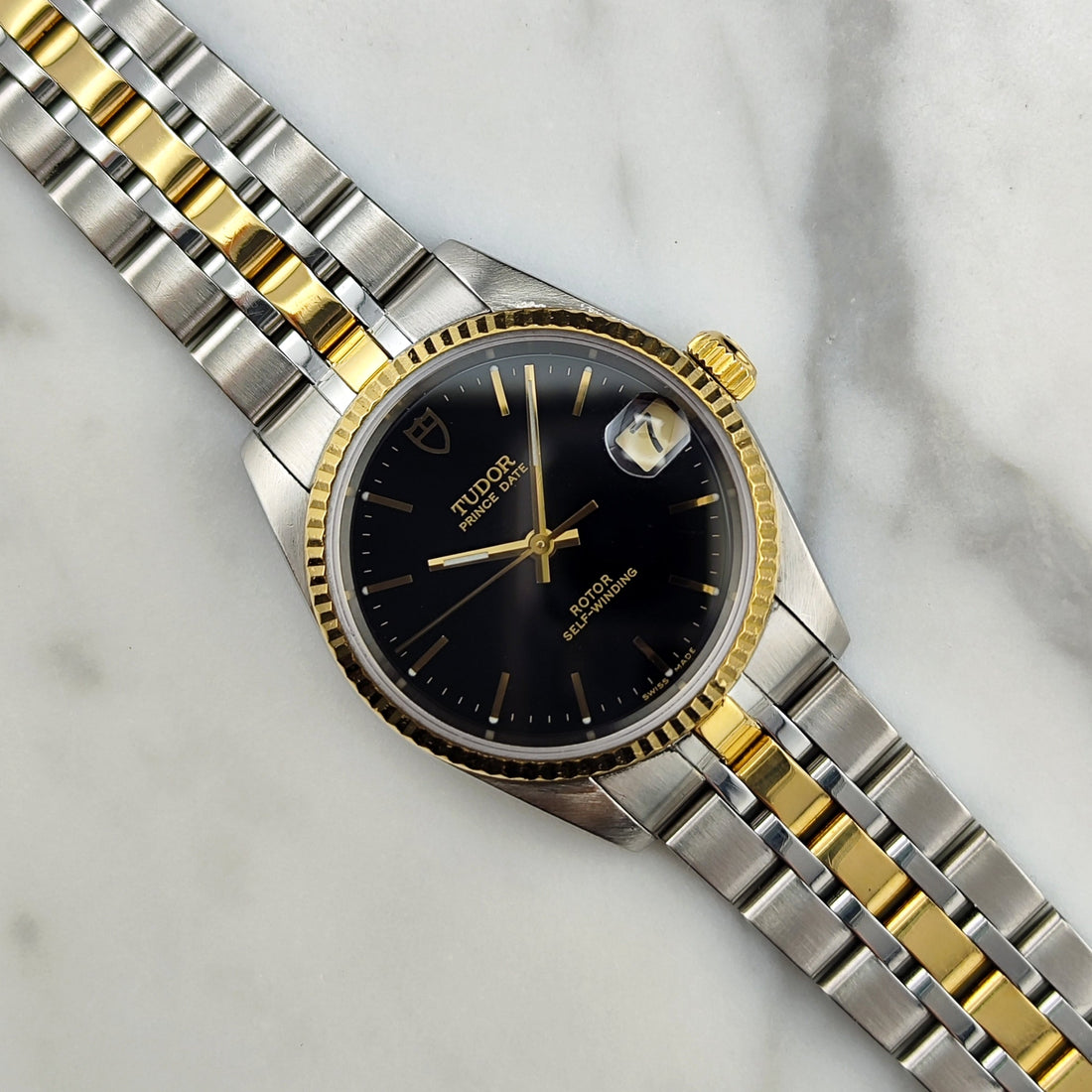 Tudor Prince Date Black Dial Two-Tone (2000, Ref. 72033) – frisch serviced, mit Papieren