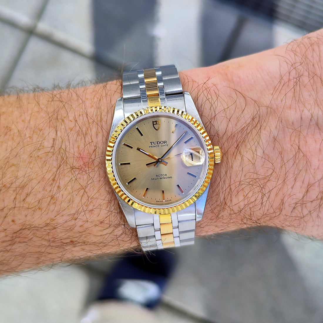 Tudor Prince Date Two-Tone Gold Dial 1997 (Ref. 74033) – frisch serviced