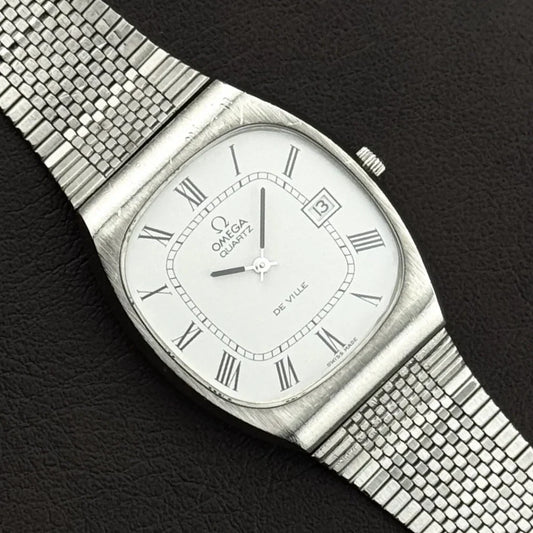 Vintage OMEGA De Ville Quartz Date Original Milanese Band [192.0029]