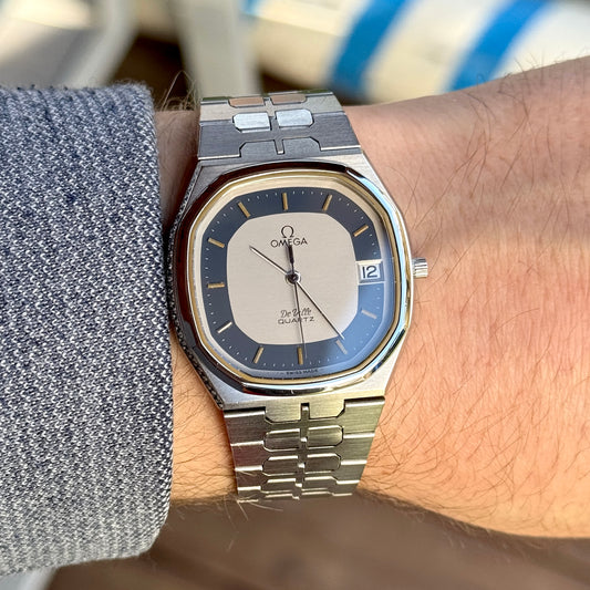 OMEGA De Ville Date Quartz Rare Blue Ring Dial [REF. 196.0145]