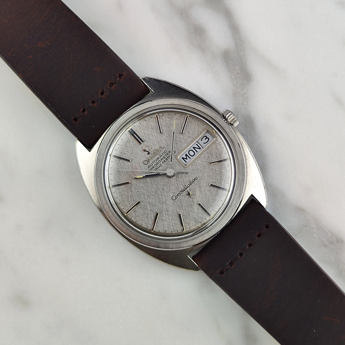 Omega Constellation C-Shape Linen Dial German Day-Date 1968 [REF. 168.019]