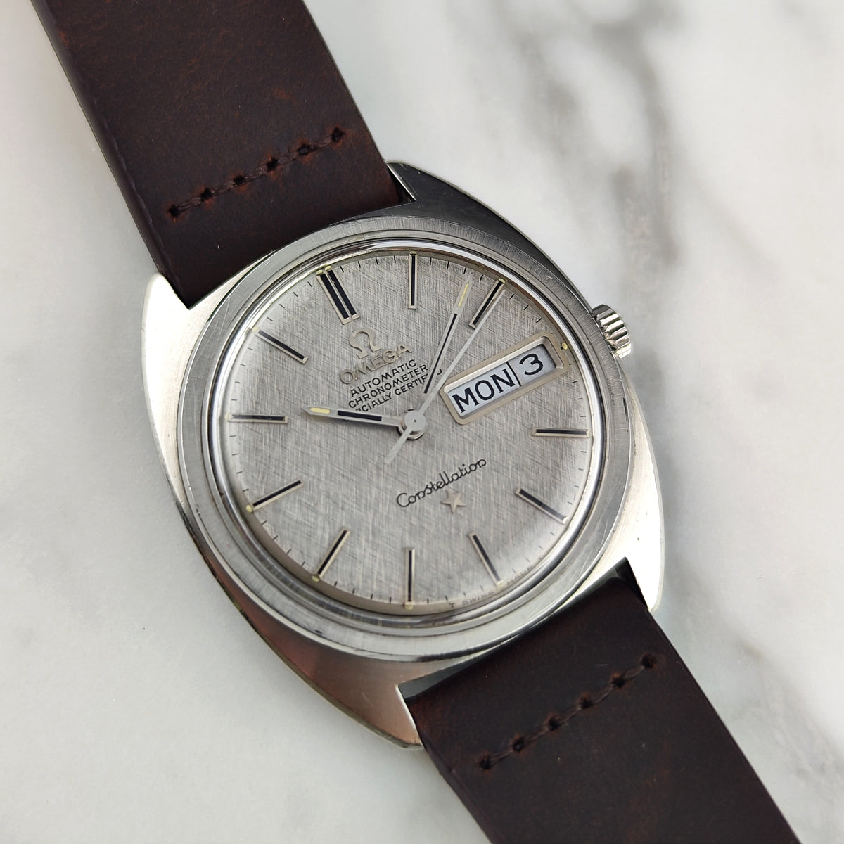 Omega Constellation C-Shape Linen Dial German Day-Date 1968 [REF. 168.019]