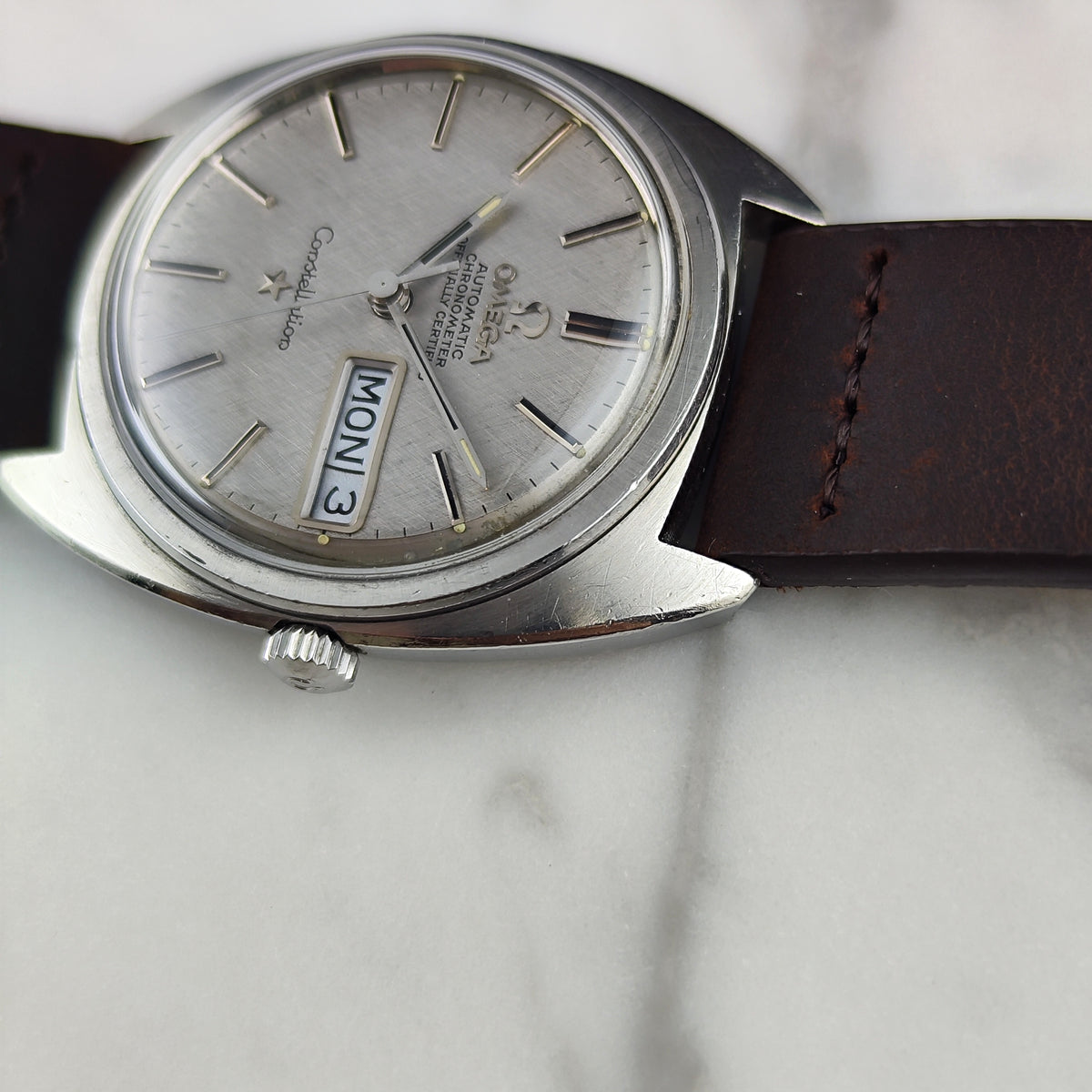 Omega Constellation C-Shape Linen Dial German Day-Date 1968 [REF. 168.019]