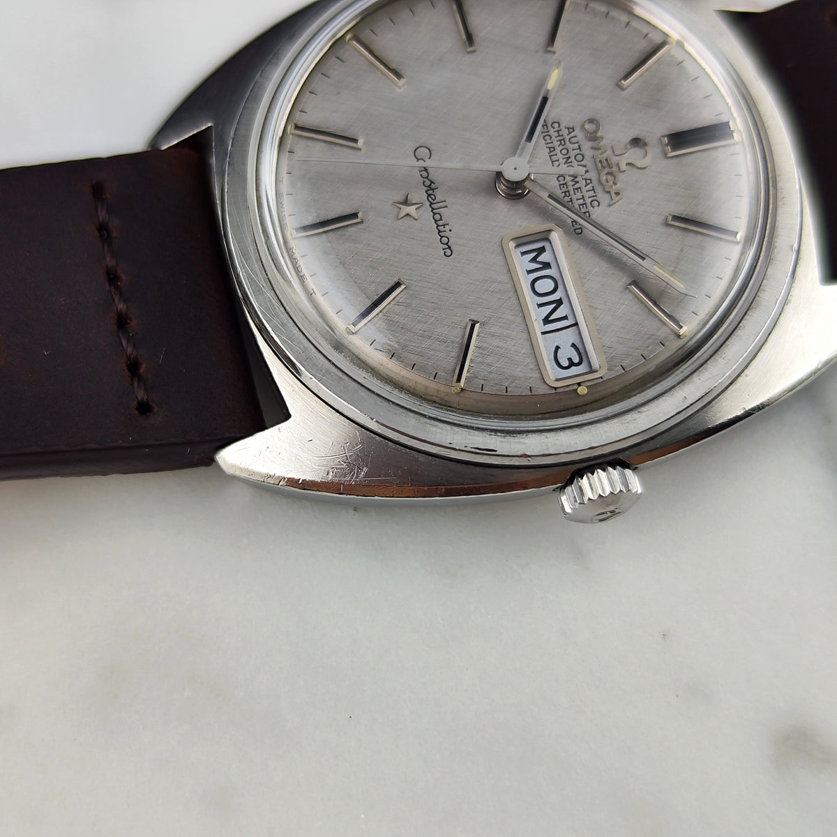 Omega Constellation C-Shape Linen Dial German Day-Date 1968 [REF. 168.019]