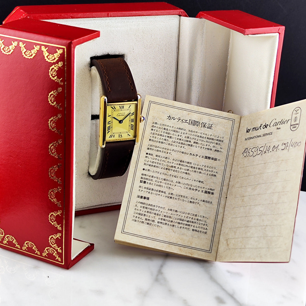 Cartier Must De Gold Gold Dial Tank 1990 Fullset – Bild 3