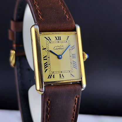 Cartier Must De Gold Gold Dial Tank 1990 Fullset – Bild 9