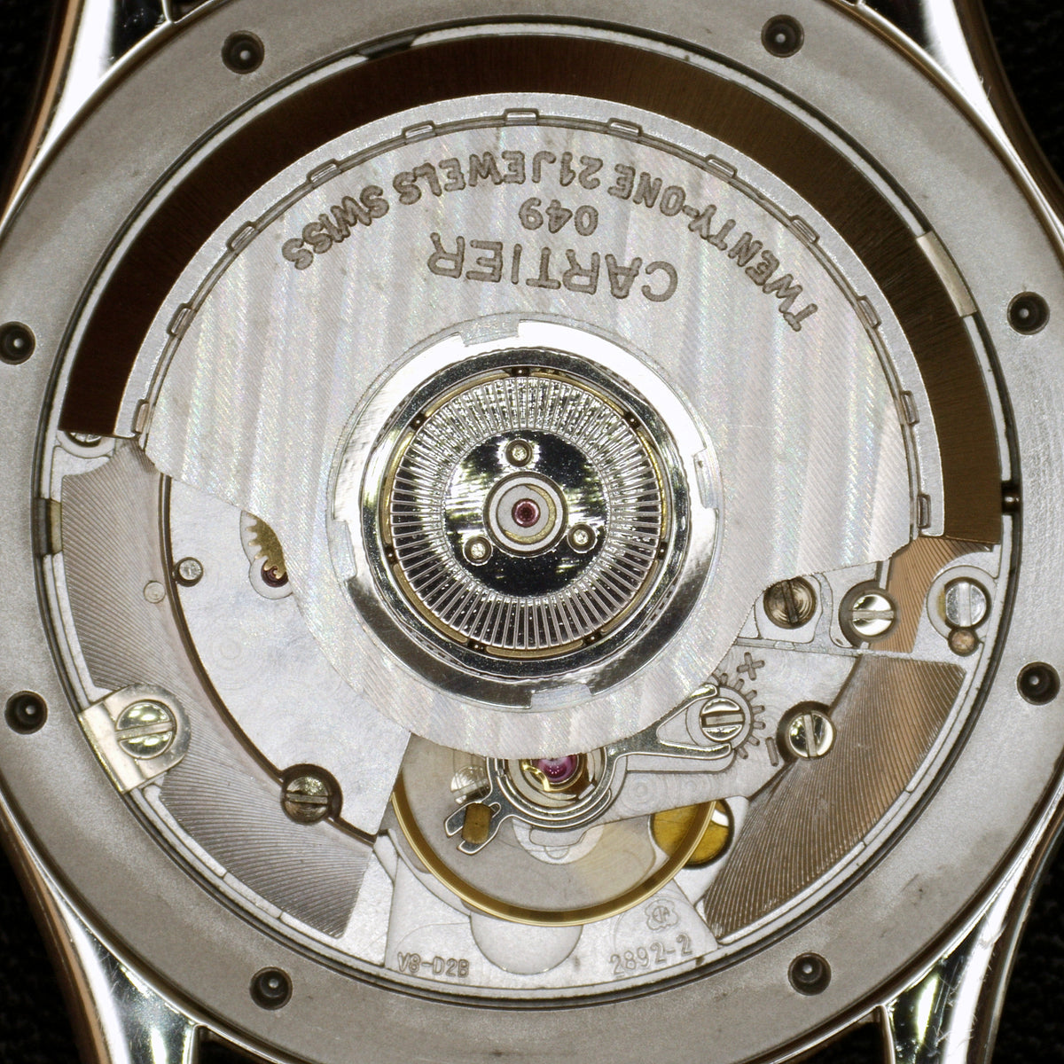 Cartier Santos Ronde Automatic White Dial 2004 with box Serviced 10/2026 – Gehäuseboden mit Uhrwerk