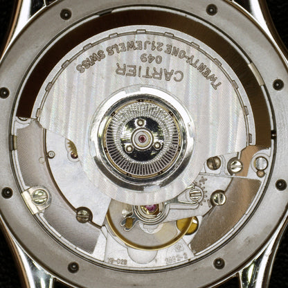 Cartier Santos Ronde Automatic White Dial 2004 with box Serviced 10/2026 – Gehäuseboden mit Uhrwerk