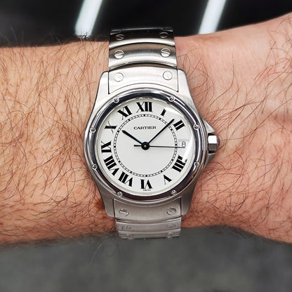Cartier Santos Ronde Automatic White Dial 2004 with box Serviced 10/2026 – Am Handgelenk getragen