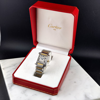 Cartier Tank Française Two-Tone White Dial – Uhr in Originalbox, geöffnet
