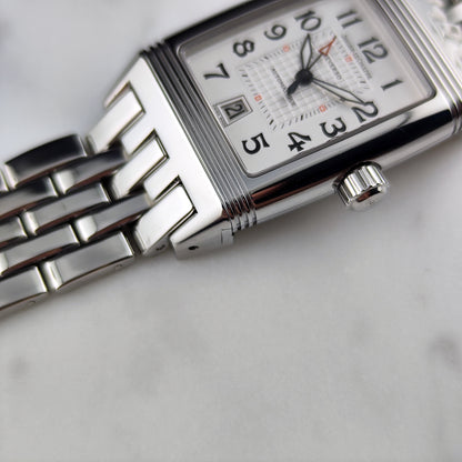 Jaeger LeCoultre Reverso Gran'Sport Automatic White Dial 2005 – Seitenansicht mit Krone und Zifferblatt