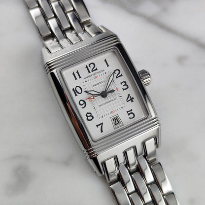 Jaeger LeCoultre Reverso Gran'Sport Automatic White Dial 2005 – Schrägansicht Zifferblatt mit Gliederband