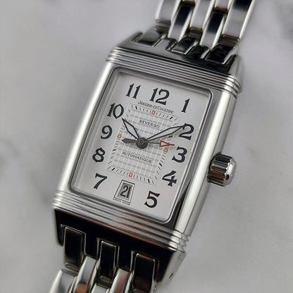 Jaeger LeCoultre Reverso Gran'Sport Automatic White Dial 2005 – Vorderansicht Zifferblatt mit Armband