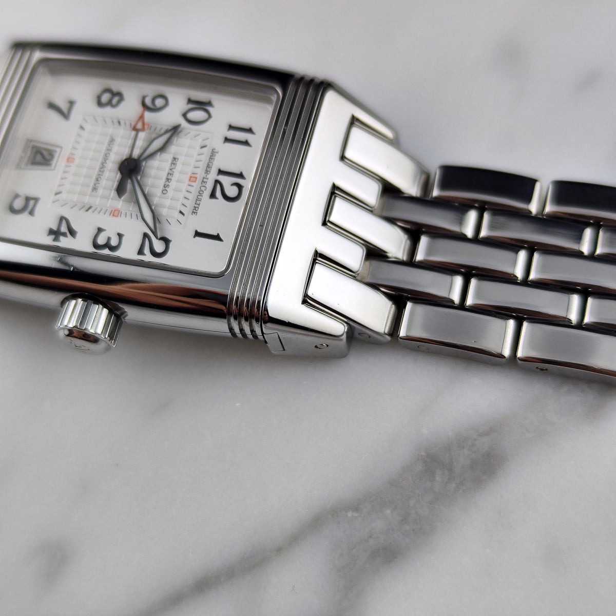 Jaeger LeCoultre Reverso Gran'Sport Automatic White Dial 2005 – Seitenansicht mit Gliederarmband