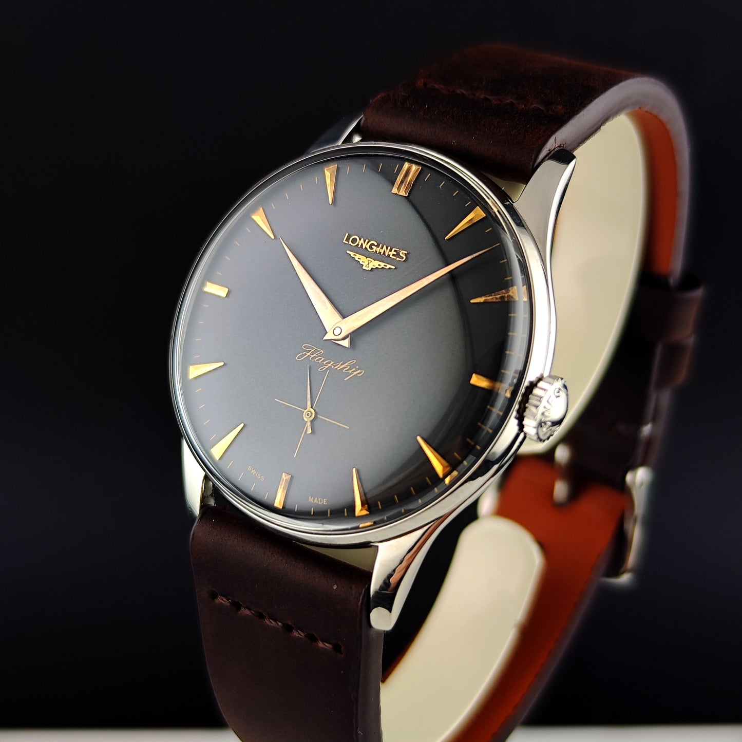 LONGINES Flagship Rare Black Dial Gold Hands 1958 [REF. 2465]