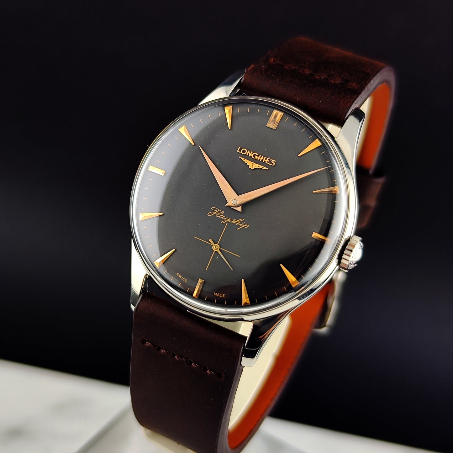 LONGINES Flagship Rare Black Dial Gold Hands 1958 [REF. 2465]