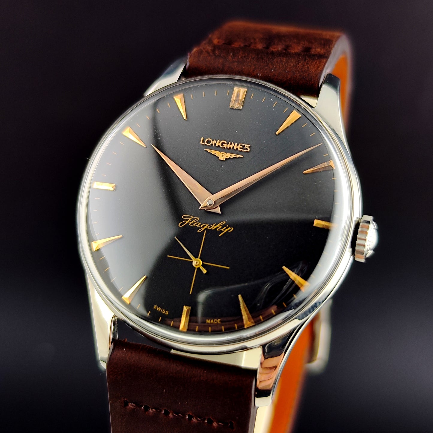 LONGINES Flagship Rare Black Dial Gold Hands 1958 [REF. 2465]