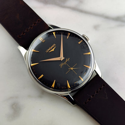 LONGINES Flagship Rare Black Dial Gold Hands 1958 [REF. 2465]
